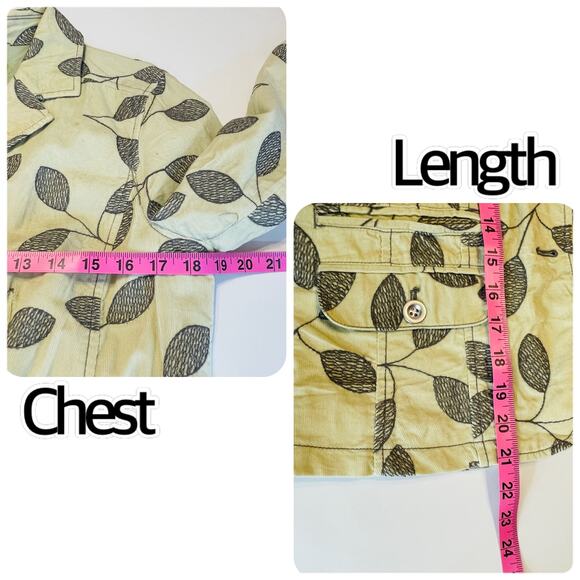 Sigrid Olsen Cream Corduroy Sage Embroidered Leaf Button Front Blazer Women Sz 6 - Picture 12 of 13